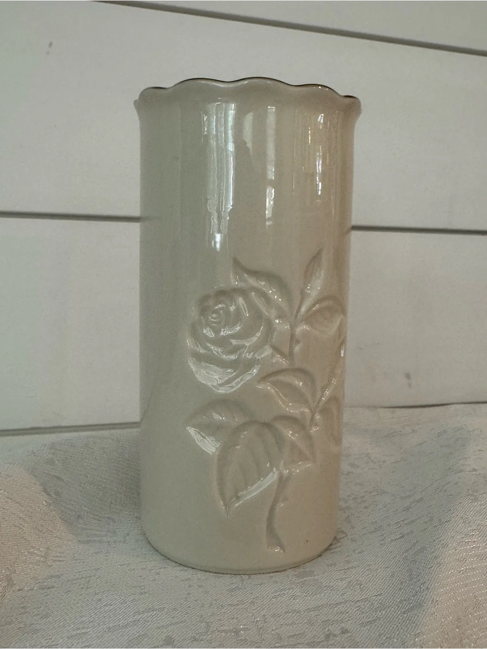 Lenox Cream Floral Embossed Ceramic Vase